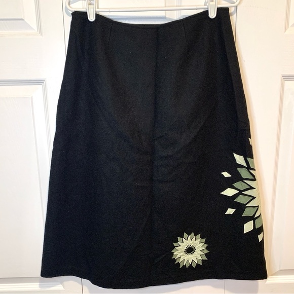 WALLIS Black and Green Wool Midi A-Line Skirt Women’s Size 12 - Picture 2 of 7